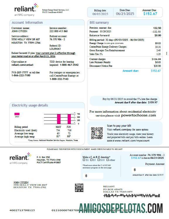 Em branco modelo de fatura de serviços públicos de energia dependente dos EUA em formatos Word e PDF, versão 3